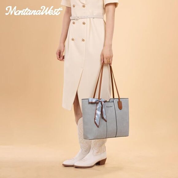 Women Pastel Blue Vegan Leather Satchel Top Handle Polyester Lining Tote Bags - Picture 2 of 4
